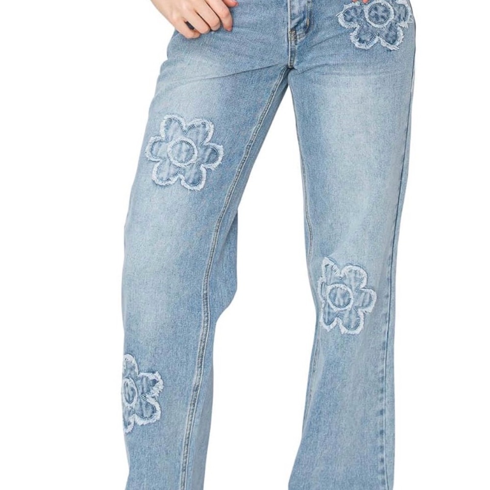 Daisy Patched Light Blue Floral Cali 1850 Jeans